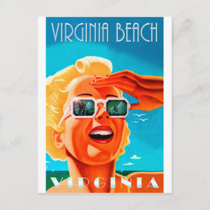 Virginia-Strand, blonde Sonnenbrille Frau, Vintage Postkarte