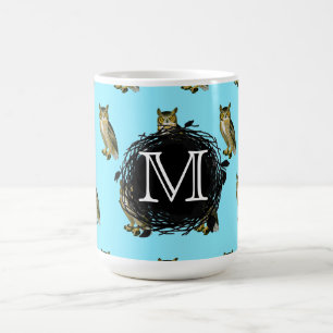 Virginia-Uhu-blaues Muster-Monogramm Tasse