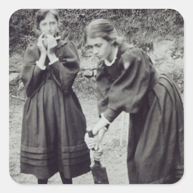 Virginia und Vanessa Stephen, in St. Ives, 1894 Quadratischer Aufkleber (Vorderseite)