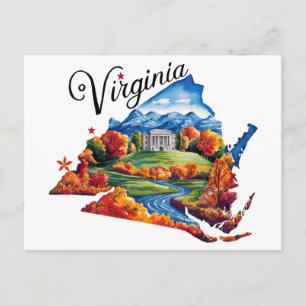 Virginia USA Staatsform Vintage Wasserfarbe Postkarte