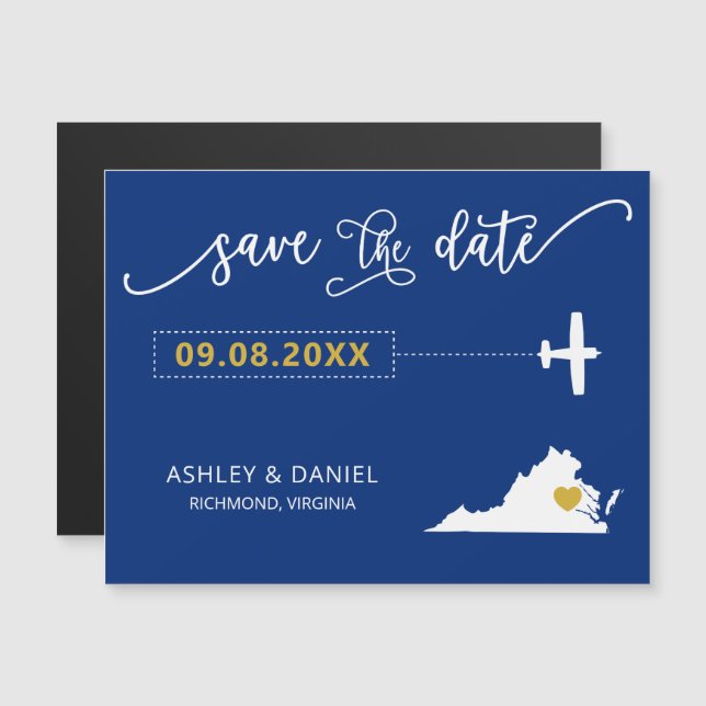 Virginia Wedding Save the Date Card, Map Magneteinladung (Vorne/Hinten)