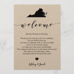 Virginia Wedding Welcome Letter & Itinerary Card Programm