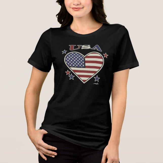 Virginia Wright Heart Flag USA T-Shirt Tri-Blend S Tri-Blend Shirt (Vorderseite)