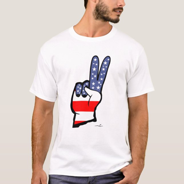 Virginia Wright Peace Sign USA Flag Peace T - Shir T-Shirt (Vorderseite)