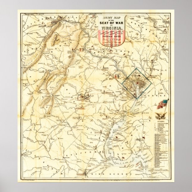 Virginia Zivil War Battle Map 1862 Poster (Vorne)