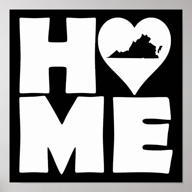 Virginia Zuhause Heart Staat Poster Sign (Vorne)