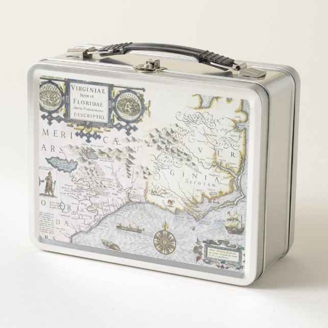 Virginiae Einzelteil und Floridae Americae Metall Brotdose (Vorderseite)