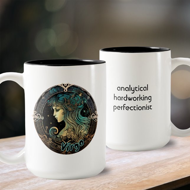 Virgo Aquamarin und Black Watercolor Zodiac Zweifarbige Tasse (Von Creator hochgeladen)