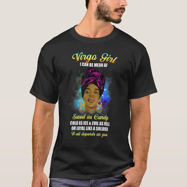 Virgo Black Afro Girl Af Zodiac August September B T-Shirt (Vorderseite)