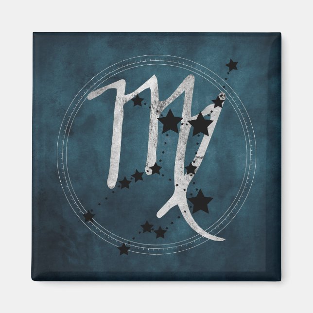Virgo black & silver zodiac teal constellation magnet (Vorne)