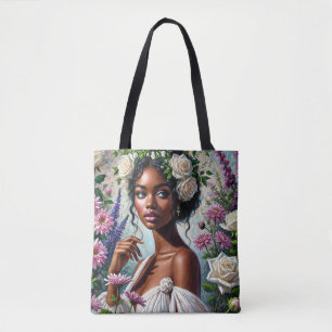 Virgo Black Woman mit Rose und Chrysanthemen