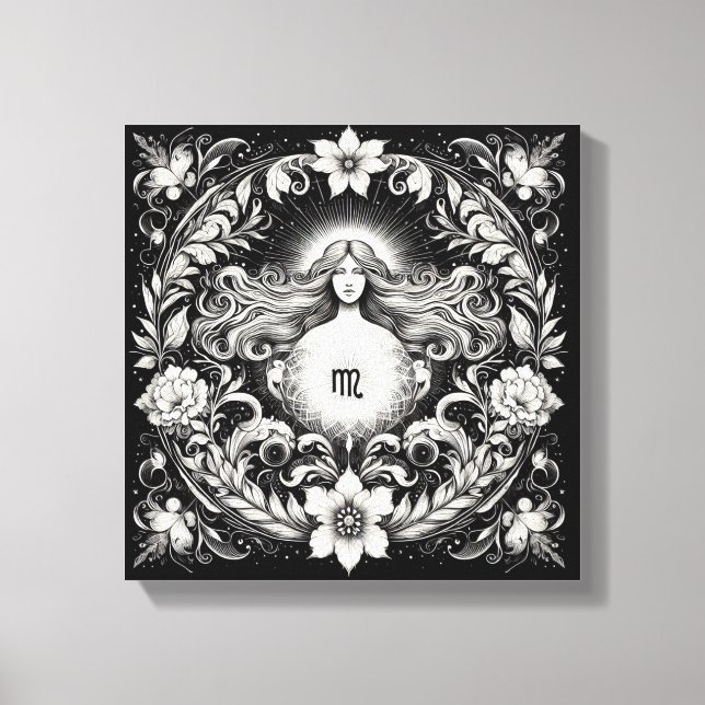 Virgo Botanical Goddess Etching Wall Decor Leinwanddruck (Vorderseite)