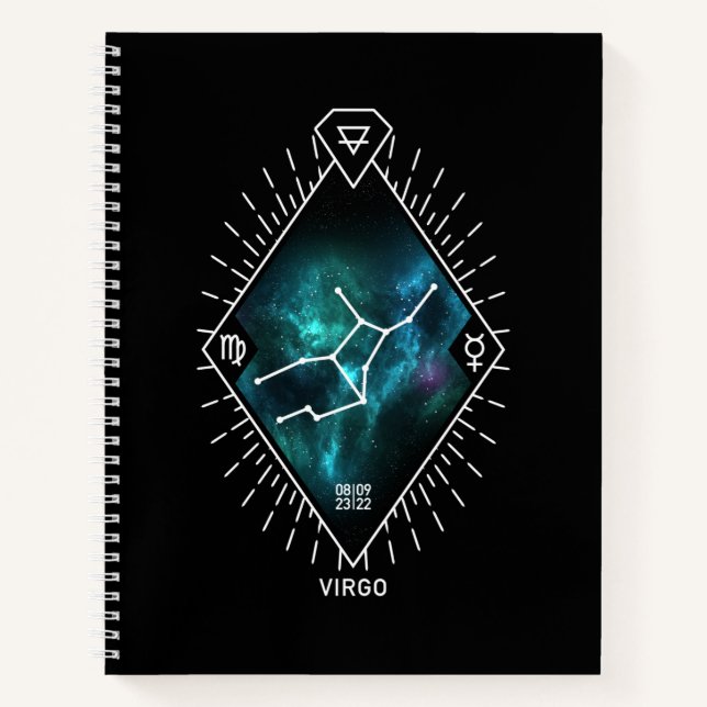 Virgo Constellation & Zodiac-Symbol Notizbuch (Vorderseite)