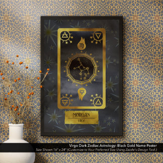 Virgo Dark Zodiac Astrologie: Schwarzer Goldname Poster