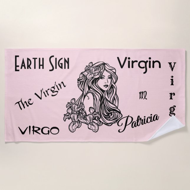 Virgo Die Jungfrau Zodiac Pink Strandtuch (Vorderseite)