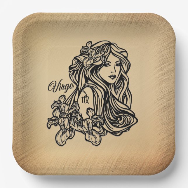 Virgo Die Jungfrau Zodiac Rustikale Papier Teller (Vorderseite)