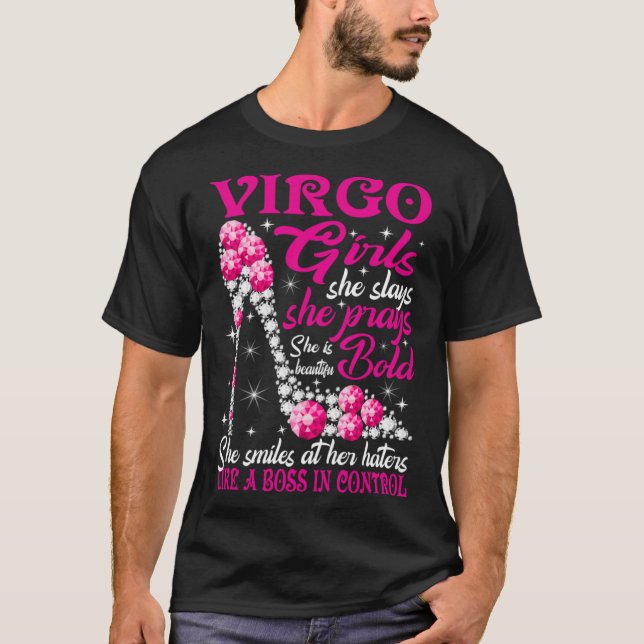 Virgo Girl Like a Boss in Kontrolle Diamantenschuh T-Shirt (Vorderseite)