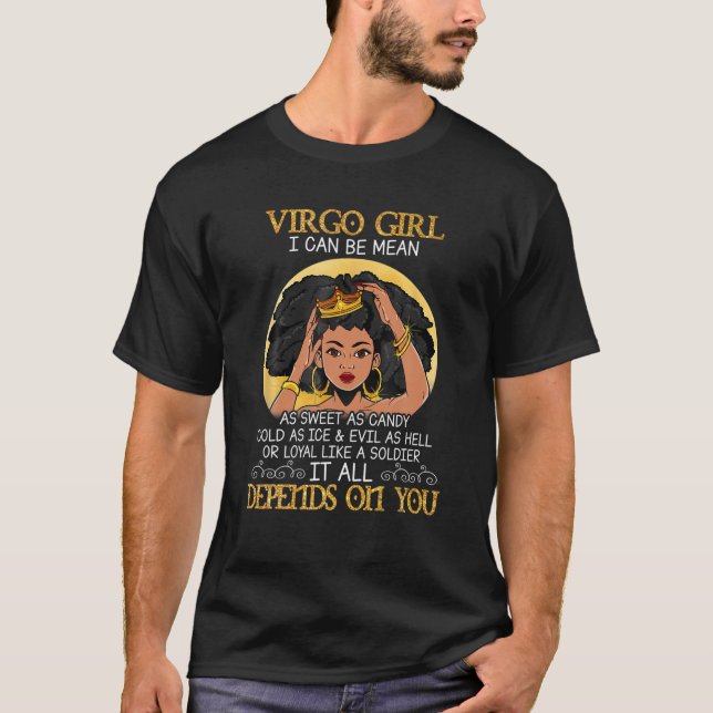 Virgo Girls Black Queen August September Geburtsta T-Shirt (Vorderseite)