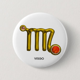 VIRGO / GOLD ORANGE AGATE ZODIAC SIGEL BUTTON