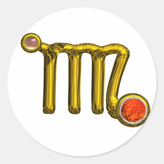 VIRGO / GOLD ORANGE AGATE ZODIAC SIGEL RUNDER AUFKLEBER (Vorderseite)