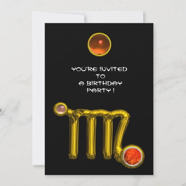 VIRGO/GOLD ZODIAC SIGN JEWEL BLACK BIRTHDAY PARTEI EINLADUNG (Vorderseite)