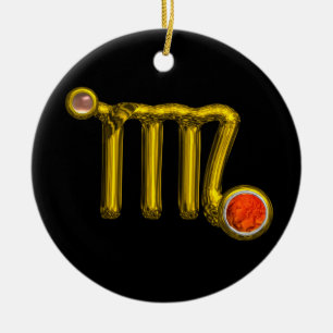 VIRGO/GOLD ZODIAC SIGN JEWEL ORANGE AGATE, schwarz Keramikornament