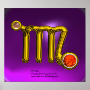 VIRGO/ GOLD ZODIAC SIGN JEWEL Purple Birthday Poster