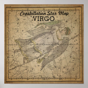 Virgo Jungfrau Constellation Star Map Bootes Sept Poster