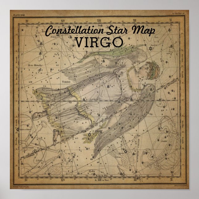 Virgo Jungfrau Constellation Star Map Bootes Sept Poster (Vorne)