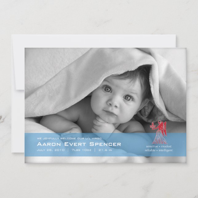 Virgo Jungfrau Foto Geburtsankündigungskarte Ankündigung (Vorderseite)