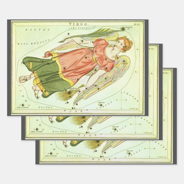 Virgo Jungfrau Vintag Constellation Urania Mirror Geschenkpapier Set (Set)