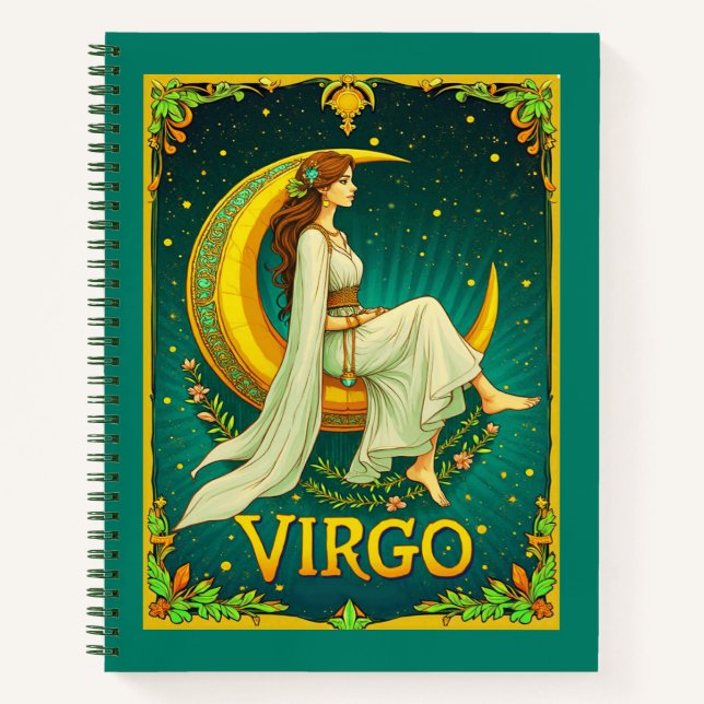 Virgo Maiden Sitting auf Crescent Moon Journal Notizbuch (Vorderseite)