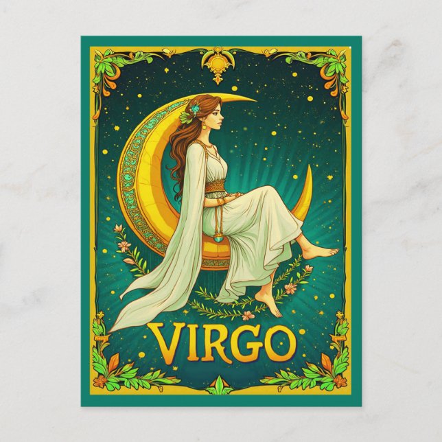 Virgo Maiden Sitzen auf dem Crescent Moon Postkarte (Vorderseite)