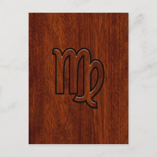 Virgo-Schild im Mahagoni-Holzstil Postkarte