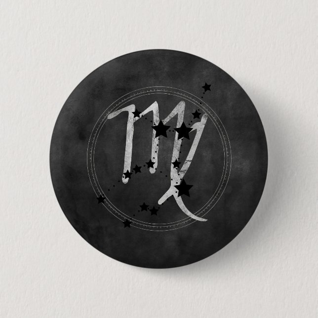 Virgo schwarz & silber zodiakische Konstellation e Button (Vorderseite)