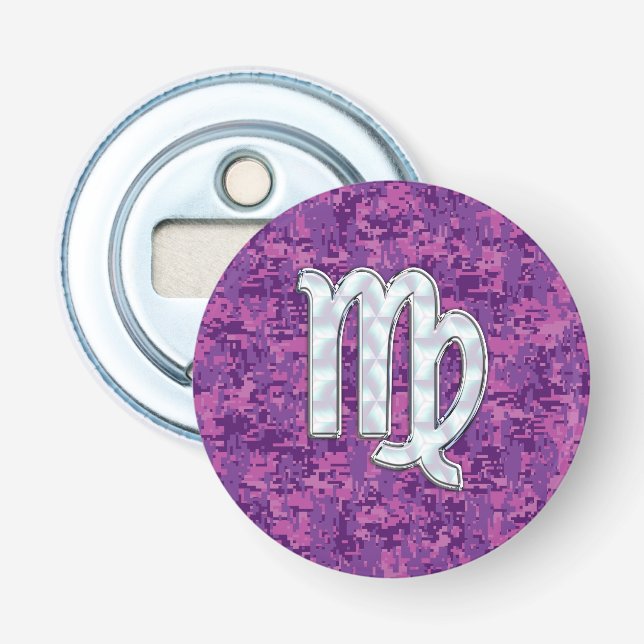 Virgo Sign auf Pink Fuchsia Digital Camouflage Flaschenöffner (Vorderseite)