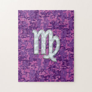 Virgo Sign auf Pink Fuchsia Digital Camouflage Puzzle
