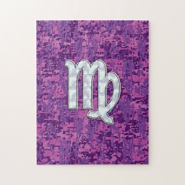 Virgo Sign auf Pink Fuchsia Digital Camouflage Puzzle (Vertikal)