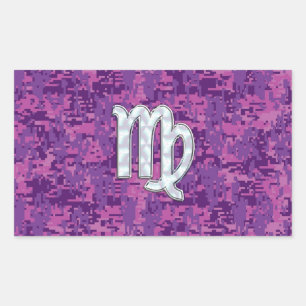 Virgo Sign auf Pink Fuchsia Digital Camouflage Rechteckiger Aufkleber