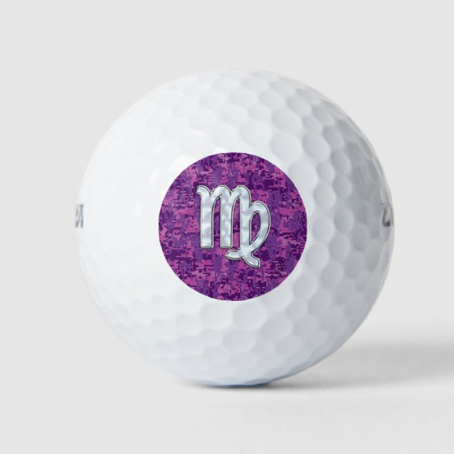 Virgo Sign Pink Fuchsia Digital Camouflage Style Golfball (Vorderseite)