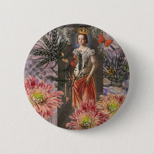 Virgo Woman Astrologie Whimsical Portrait Button