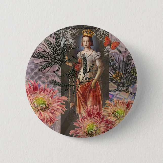 Virgo Woman Portrait Antique Colorful Rich Button (Vorderseite)
