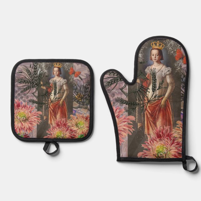 Virgo Woman Portrait Antique Colorful Rich Ofenhandschuh & Topflappen-Set (Vorderseite)