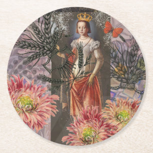 Virgo Woman Portrait Antique Colorful Rich Runder Pappuntersetzer