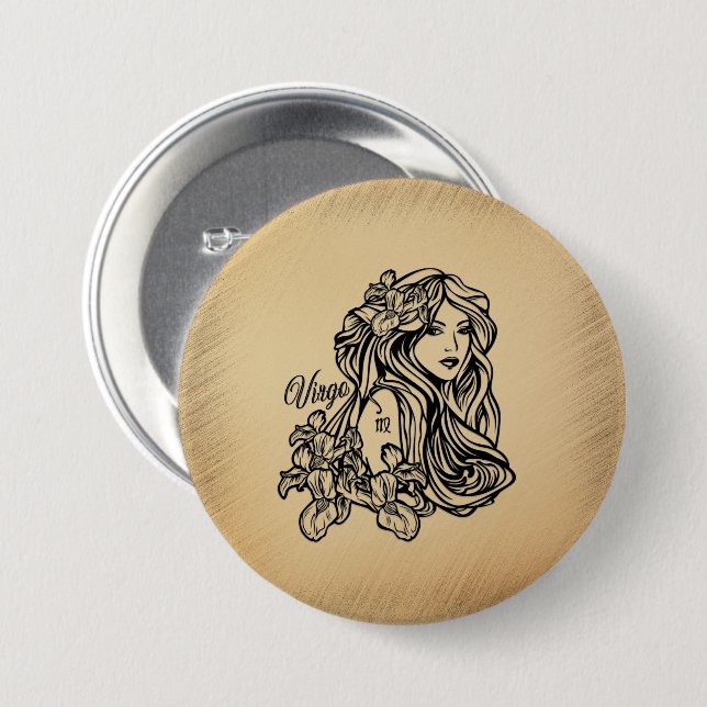 Virgo Zodiac Antique Look Button (Vorne & Hinten)