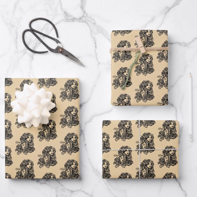 Virgo Zodiac Antique Look Geschenkpapier Set (Vorderseite)