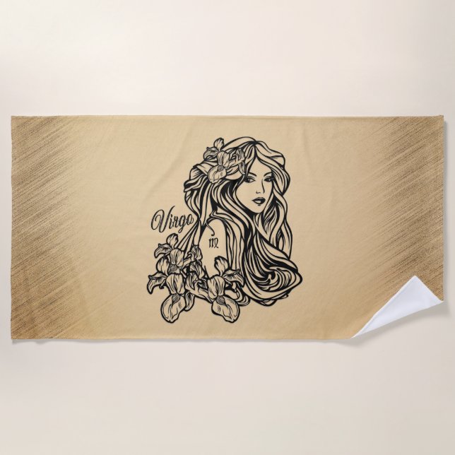 Virgo Zodiac Antique Persönlicher Text in Spine Strandtuch (Vorderseite)