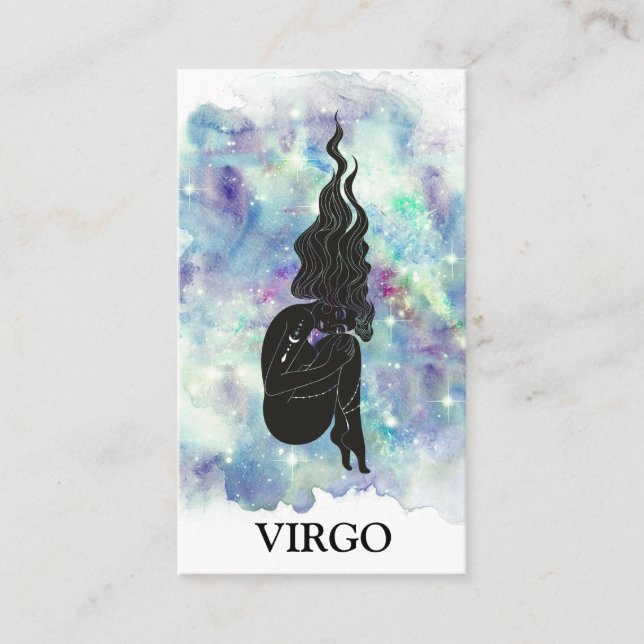 *~* VIRGO Zodiac Astrologie Lesungen Blau Aquamari Visitenkarte (Vorderseite)