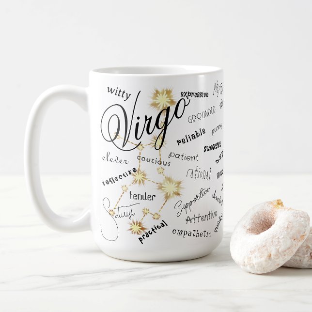 Virgo Zodiac Astrologie Züge Konstellation Text Kaffeetasse (Virgo Traits & Constellation. Ponder your unique traits as you  sip your coffee, tea, or chocolate.)