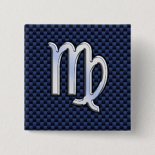 Virgo Zodiac auf Navy Blue Carbon Fibre Print Styl Button